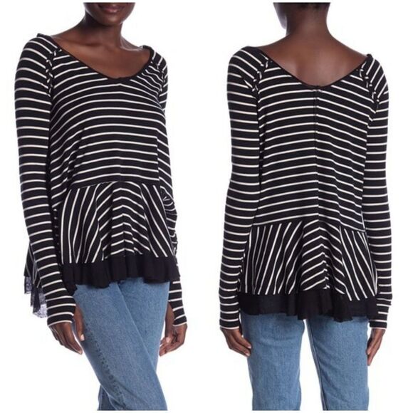 Free People StripedTangerine Tee sz large - Picture 2 of 8